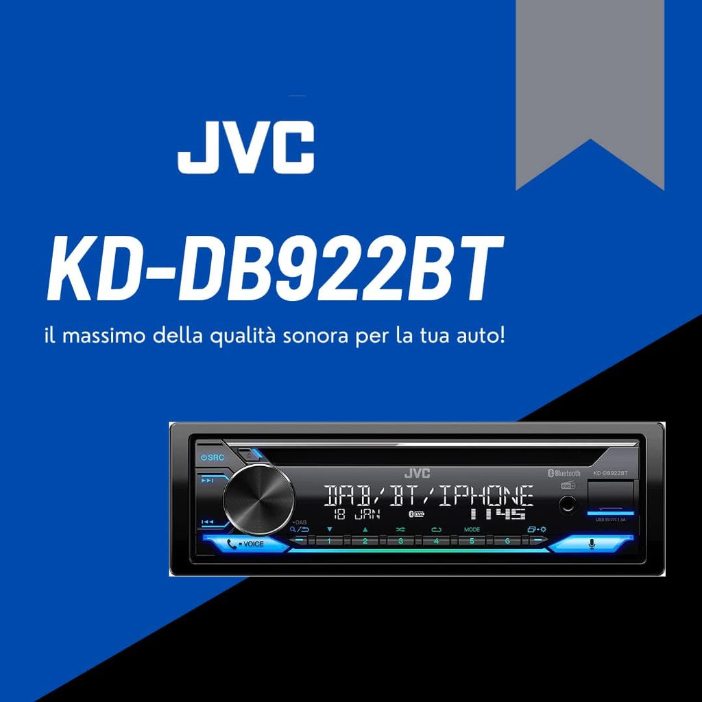 Autorradio JVC CD, USB, iPod, Bluetooth, DAB+, KD-DB922BT Negro