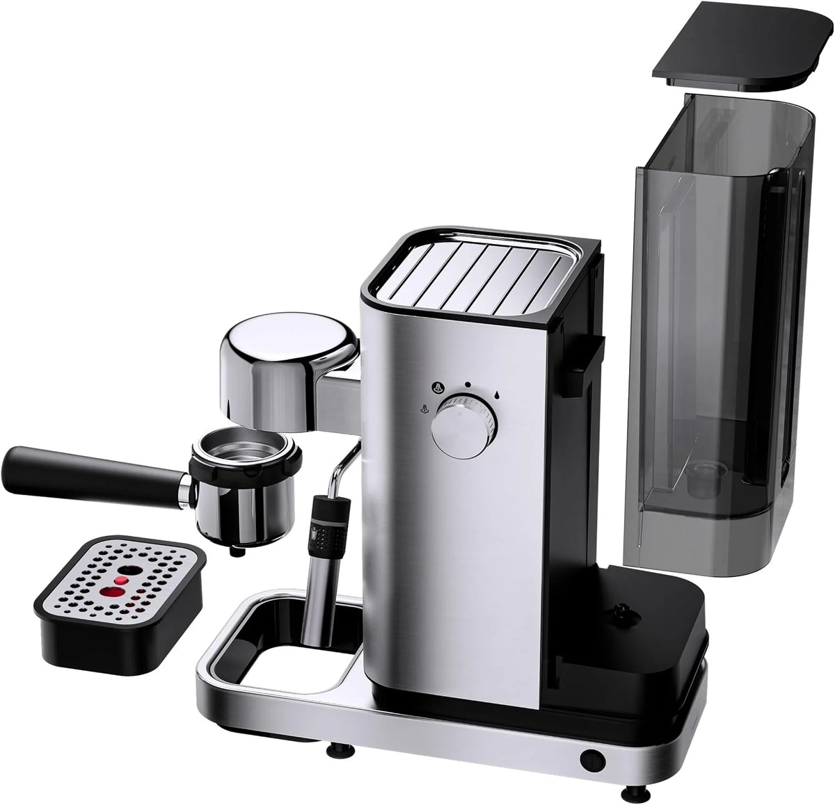 WMF Lumero ekspres do kawy z sitkiem, 1400 W, 3 wkładki, na 1-2 filiżanki espresso, również do saszetek, 15 bar, powierzchnia do odstawiania filiżanek, dysza do spieniania mleka, stal nierdzewna