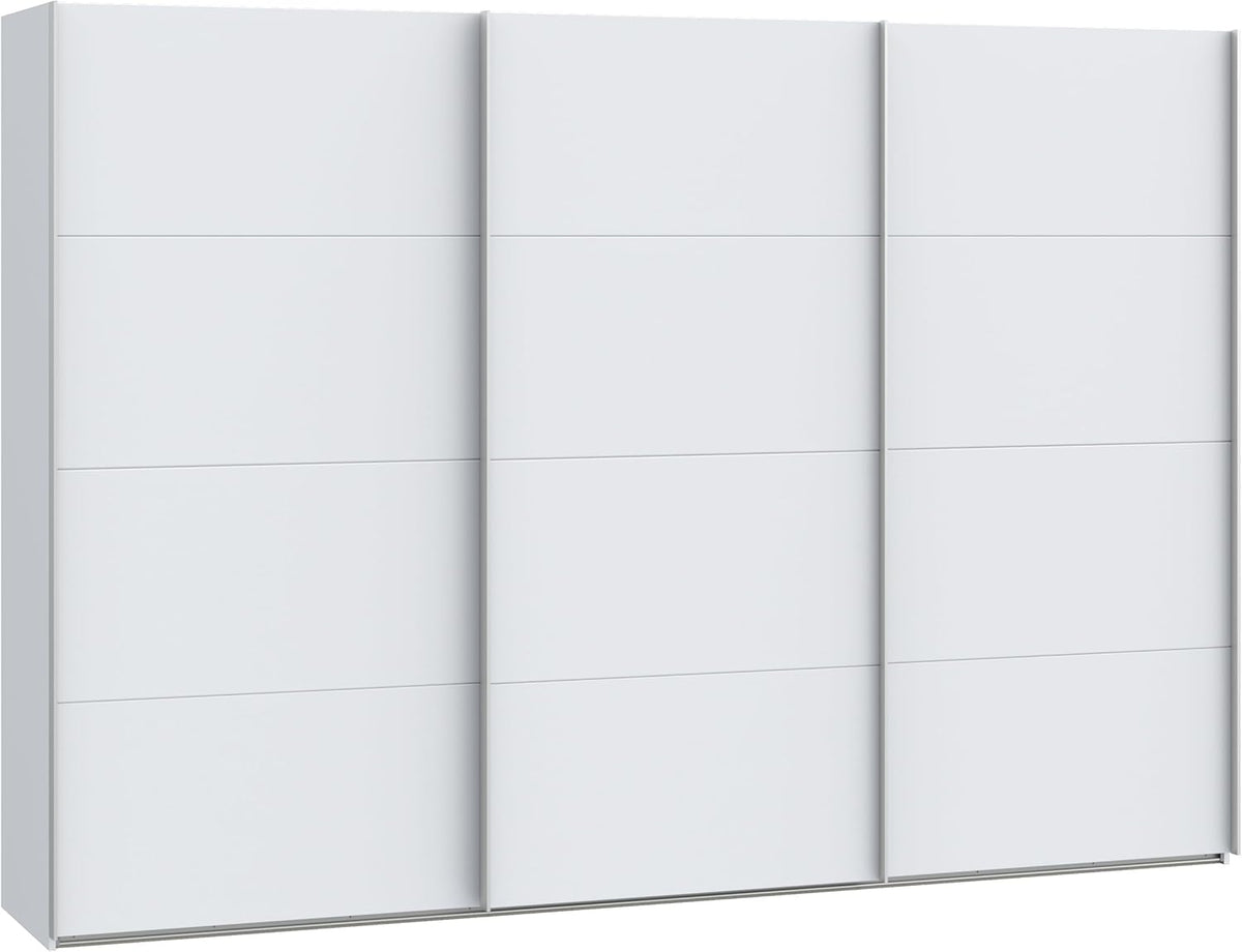 Armario corredero Forte SOPHISTISPACE 300 de 3 puertas con estantes y barra para colgar ropa, blanco, 299,8 cm de ancho, 210,5 cm de alto, 62,9 cm de profundidad