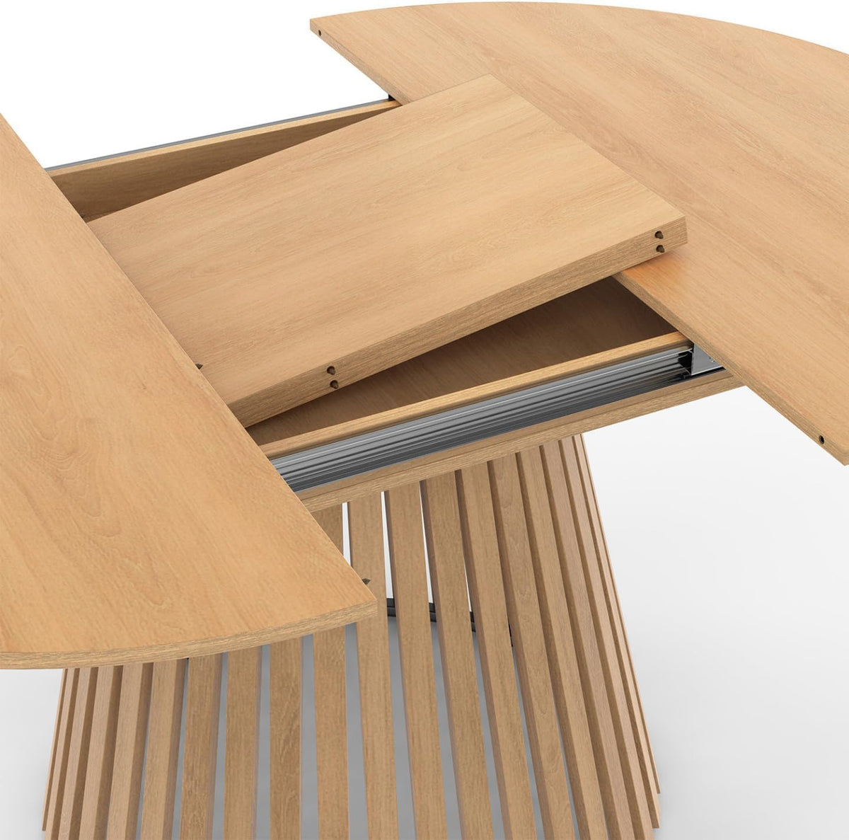 IDMarket - Mesa de comedor redonda extensible Carmen para 4-8 personas, base de listones de madera y tablero de madera 110-150 cm