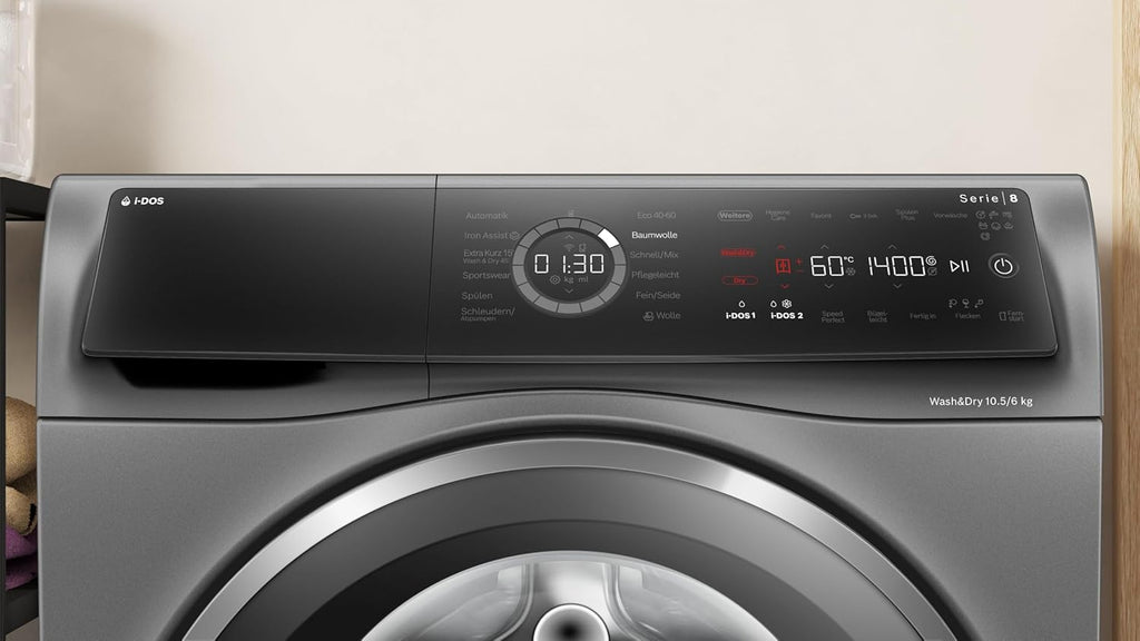 Bosch WNC254AS0, Serie 8, lavadora-secadora inteligente, 10,5 kg de lavado y 6 kg de secado, 1400 rpm, dosificación automática de detergente i-Dos, elimina 16 tipos de manchas, IronAssist con función de vapor, AutoDry
