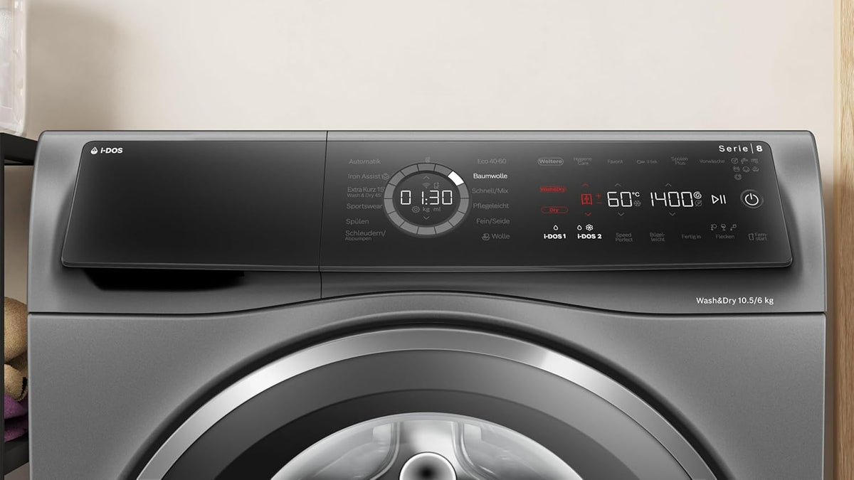 Bosch WNC254AS0, Serie 8, lavadora-secadora inteligente, 10,5 kg de lavado y 6 kg de secado, 1400 rpm, dosificación automática de detergente i-Dos, elimina 16 tipos de manchas, IronAssist con función de vapor, AutoDry