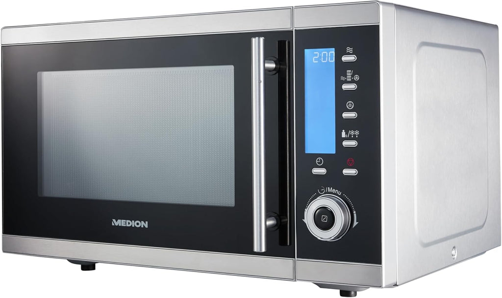 Microondas 4 en 1 MEDION MD 15501 con grill (25 litros, 900 vatios, grill de 1100 vatios, aire caliente de 2500 vatios, 10 programas automáticos) plateado