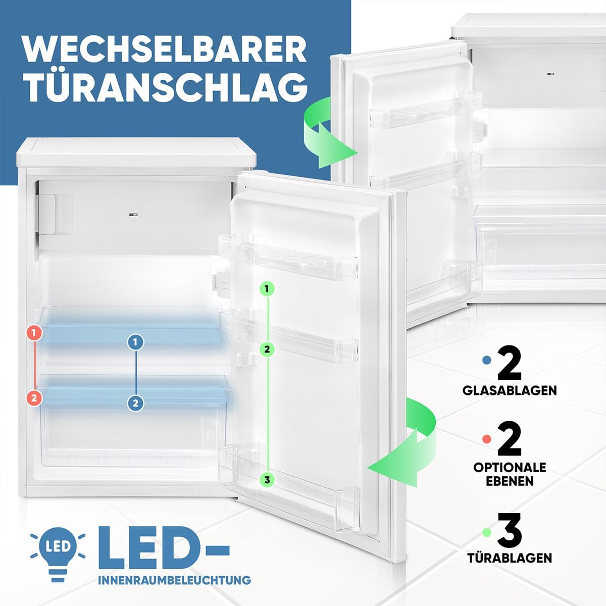 Refrigerador con congelador pequeño Bomann® | Refrigerador con 2 estantes | silencioso | con congelador de 4 estrellas | refrigerador pequeño con compartimento para frutas y verduras | bisagra de puerta reversible | KS 7251 blanco
