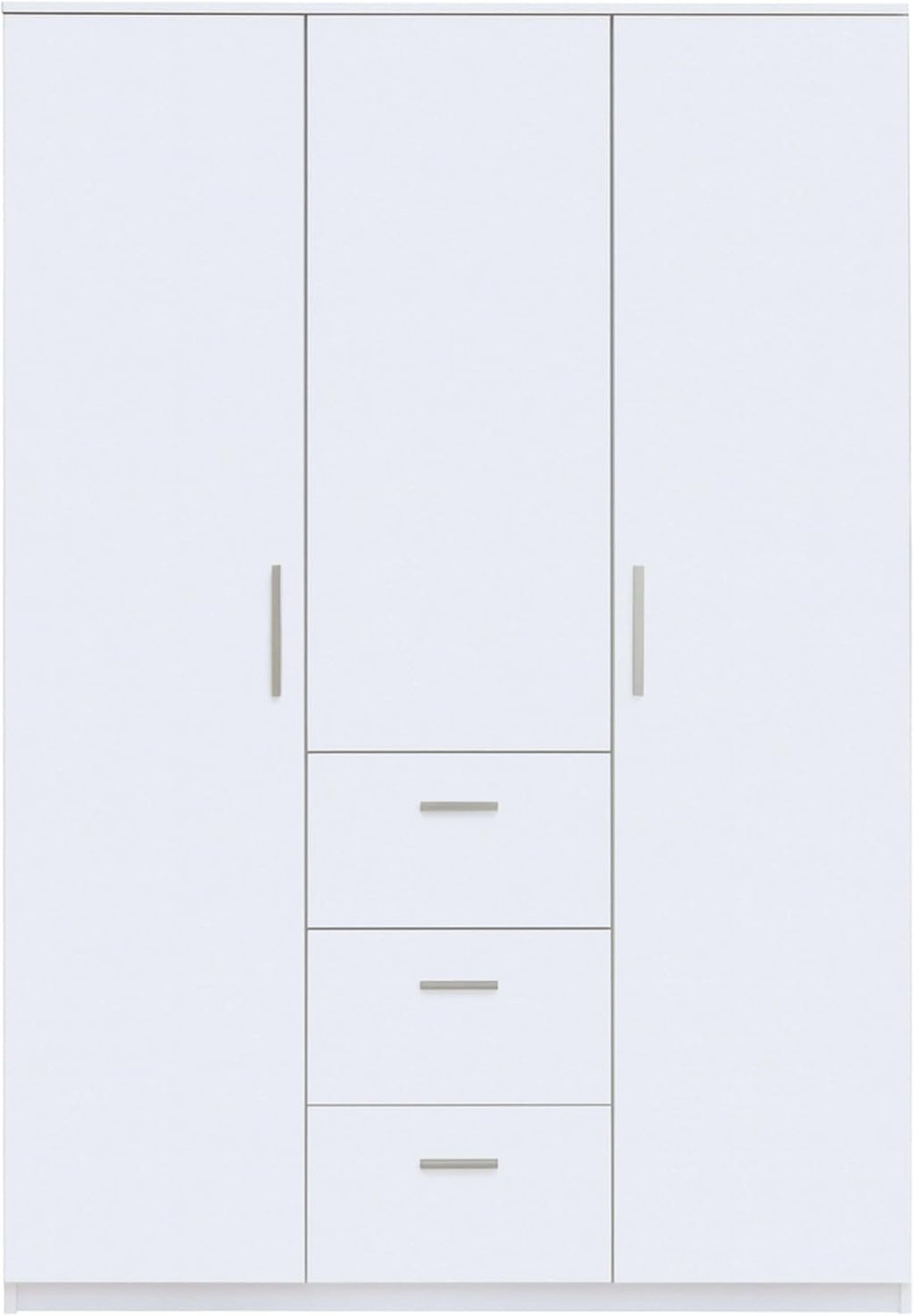 Habitdesign Armario Ropero 3 puertas y 3 cajones, 203x117x52 (alto x ancho x fondo - en cm), con barra de colgar y estantes, color blanco brillo