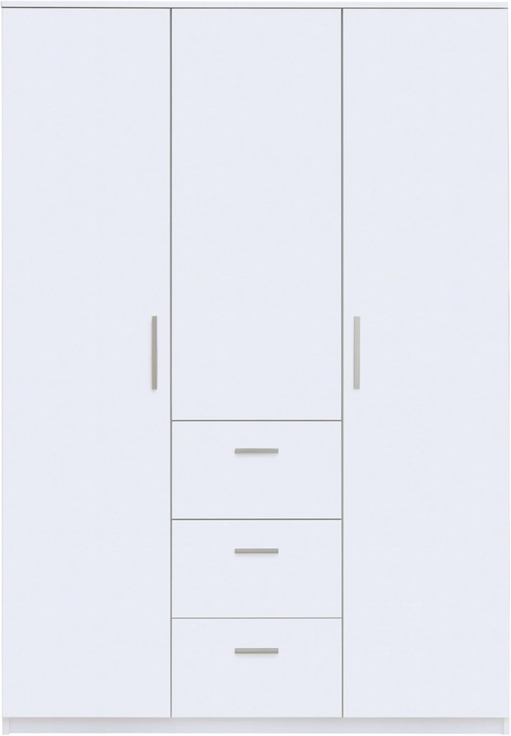 Habitdesign Armario Ropero 3 puertas y 3 cajones, 203x117x52 (alto x ancho x fondo - en cm), con barra de colgar y estantes, color blanco brillo