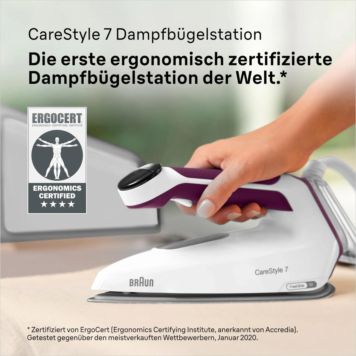 Centro de planchado Braun Household CareStyle 7 IS 7266 VI FreeGlide 3D iCare golpe de vapor 550 g/min depósito 2L 2700 W blanco violeta