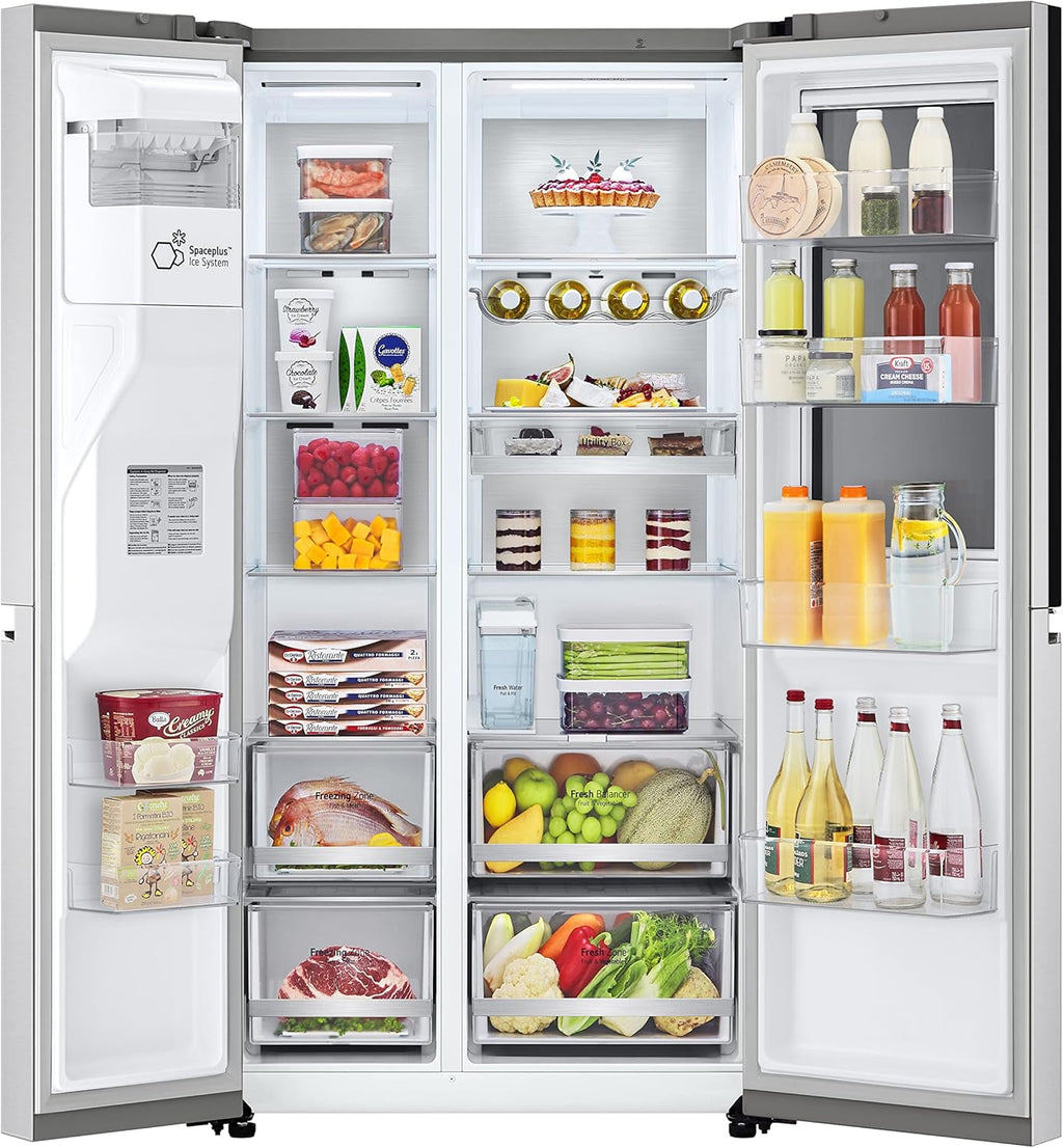 Frigorífico Side by Side LG GSGV81PYLL, Clase E, 635 L, Instaview, frigorífico con congelador, dispensador de hielo, hielo picado y agua, Total NoFrost, compresor Smart Inverter, Wi-Fi