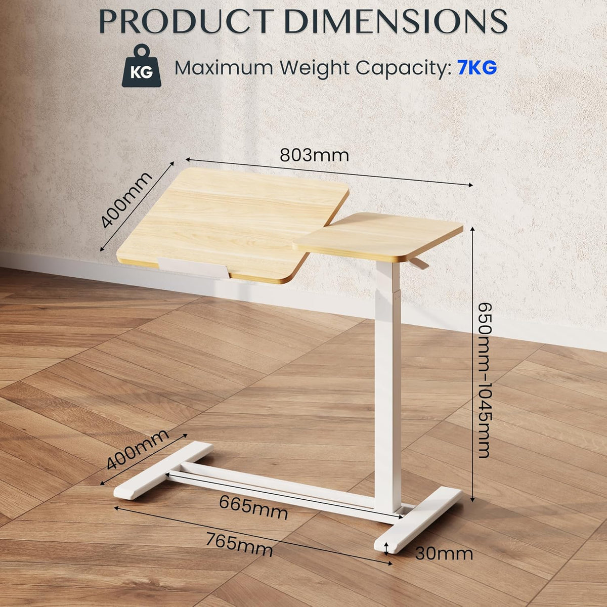 Mesa auxiliar FLEXISPOT: mesa para portátil y mesa de cama flexible con tablero inclinable, altura ajustable y móvil, ideal para sofá, cama y momentos de lectura (Arce, 80x40cm)