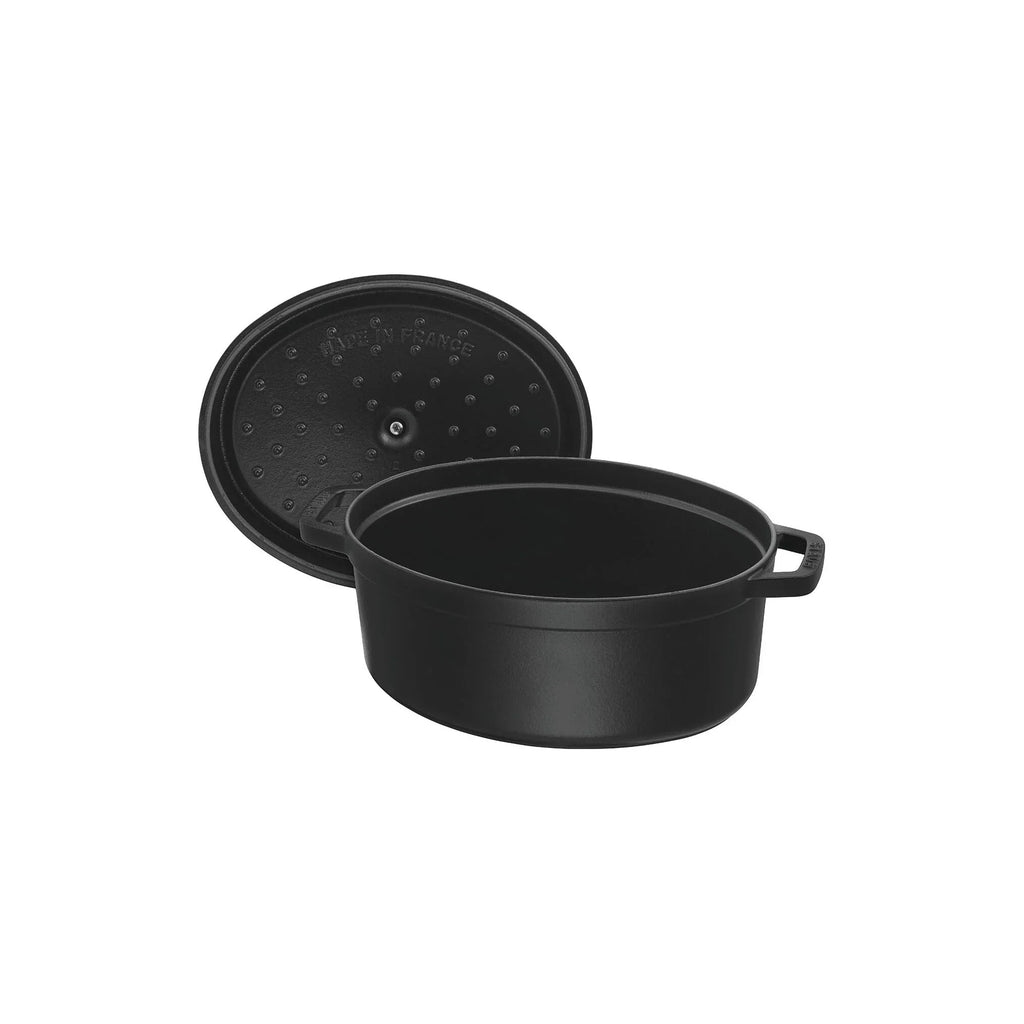 STAUB Cocotte fuente de hierro fundido con tapa, 33 cm, 6,7 L, ovalada, apta para inducción, fabricada en Francia, negro