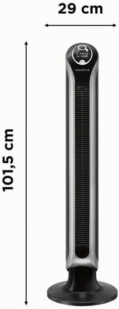 Rowenta VU6670 Eole Infinite, ventilador de torre, temporizador de hasta 8 horas, 3 velocidades, mando a distancia, apagado automático, negro piano