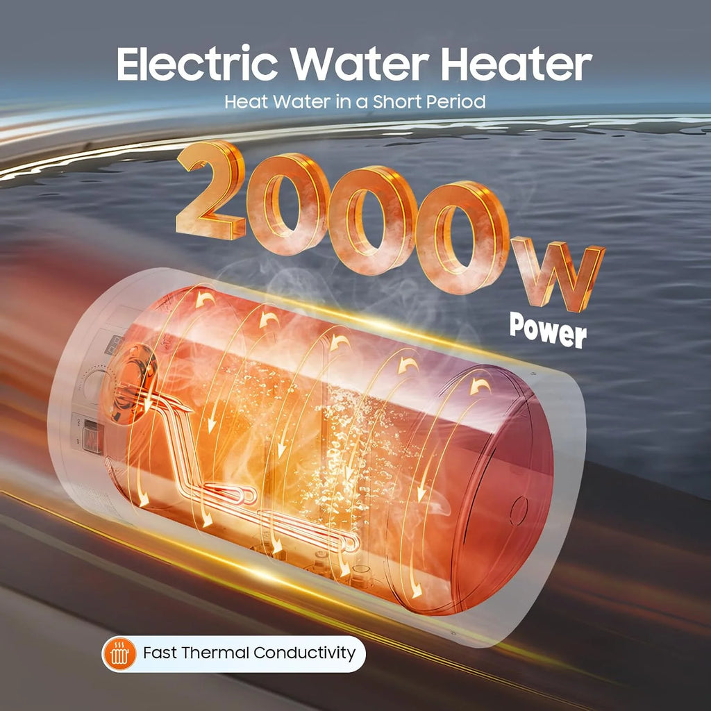 Elektryczny zbiornik ciepłej wody, bojler 50 l, 2 kW, zestaw kotła elektrycznego z zaworem bezpieczeństwa, cyfrowym wyświetlaczem, słuchawką prysznicową, prysznicem