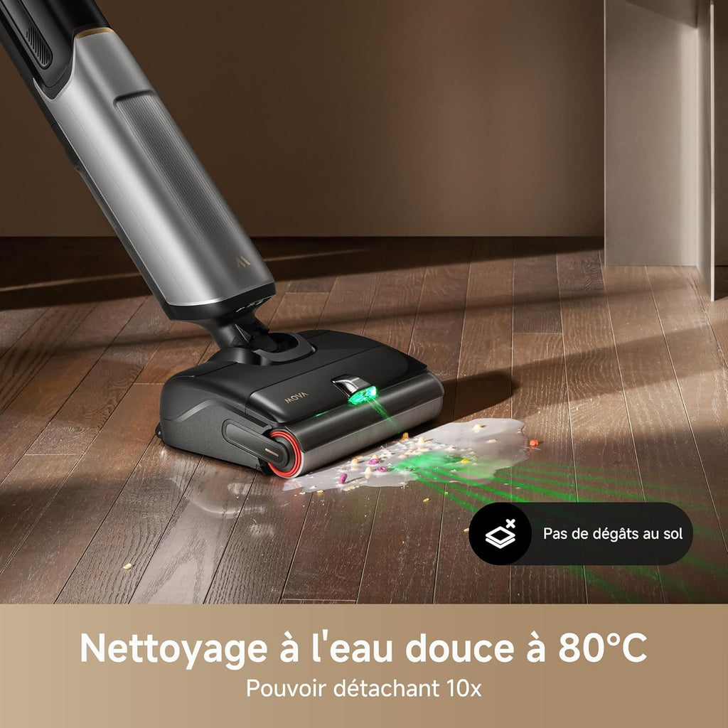 Aspiradora en seco y húmedo Mova X4 Pro, lavado con agua caliente, antienredos, autolimpieza a 100 °C, succión de 20 kPa, estación de carga, cepillo LED, doble borde, ajuste inteligente