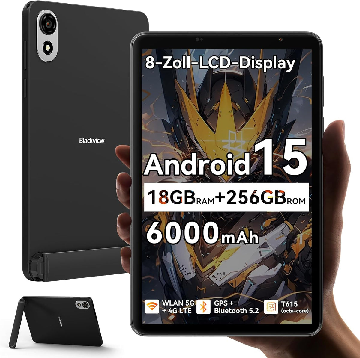 Tableta Blackview ZENO 1 de 8 pulgadas, Android 15, 90Hz, 800x1280 - Ultraligera y compacta para juegos, chip IA de 8 núcleos T615, 18GB RAM + 256GB ROM (2TB TF) / 4G LTE + WiFi 5G / Reconocimiento facial / 6000mAh / 8MP + 8MP / Widevine L1 / BT5.2 / GMS