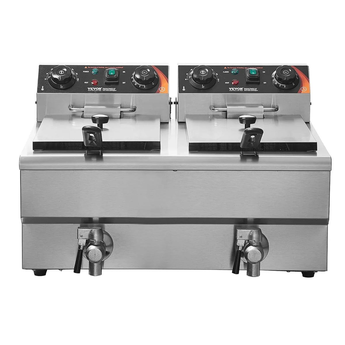 Freidora eléctrica doble de 2 x 8L 3000W, freidora de sobremesa de acero inoxidable con control de temperatura y temporizador, doble cubeta y cestas