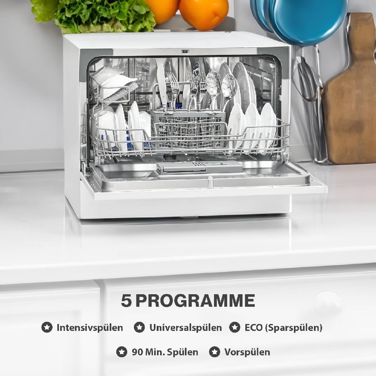 Minilavavajillas Bomann con conexión de agua | incl. manguera | Lavavajillas de sobremesa silencioso | Mini lavavajillas para cocinas pequeñas/camping | Lavavajillas pequeño con protección contra desbordamiento | TSG 7405 negro