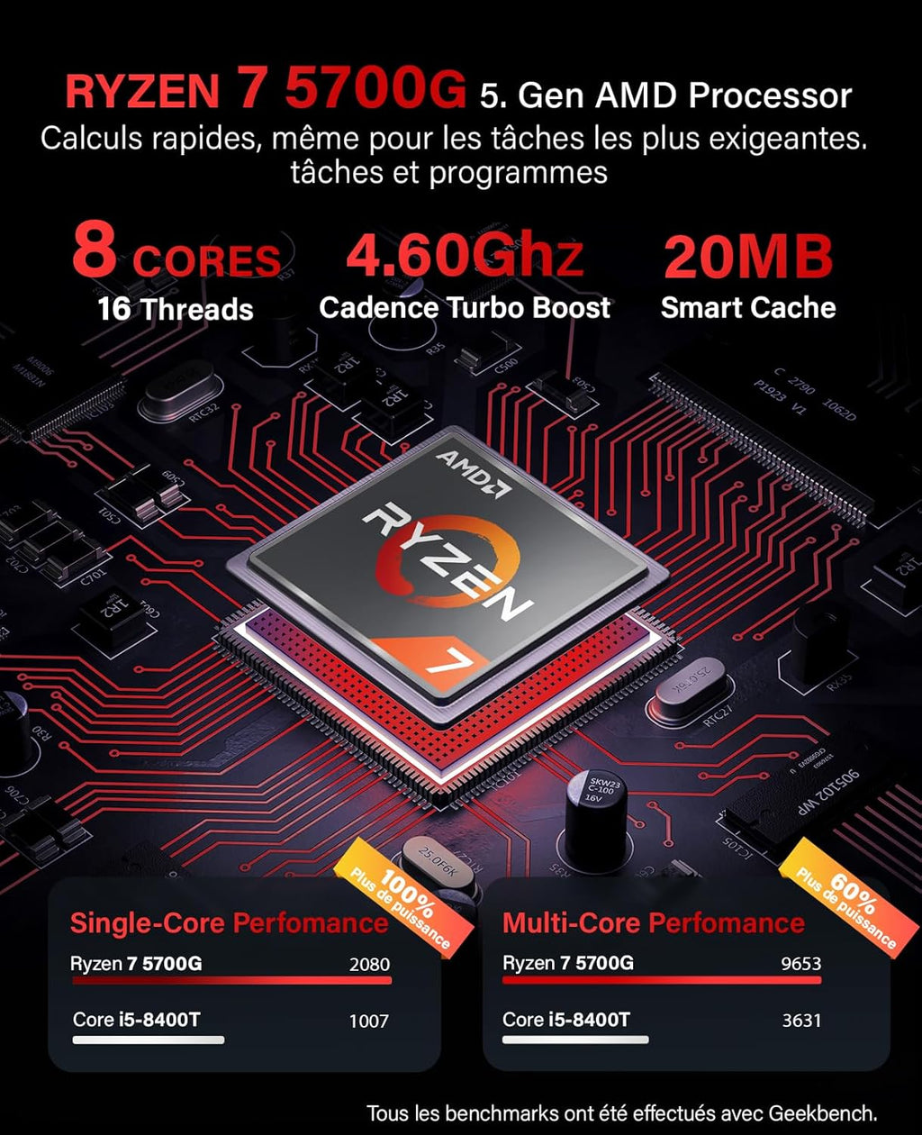Greed® PC Ultra V2 con AMD Ryzen 7 5700G - Computadora rápida + Computadora de escritorio para el hogar con 4.6 GHz, 16 GB de RAM/memoria - SSD de 1 TB + HDD de 1 TB - DVD+RW - USB3.1 - Wi-Fi, con Win11 Pro