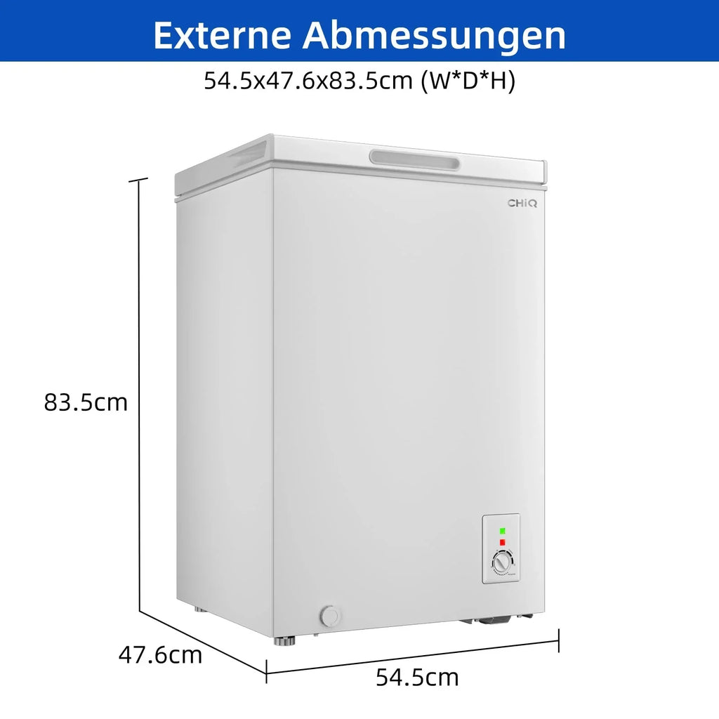 Congelador horizontal CHiQ 99 L, congelación rápida, LED, 54,5x47,6x83,5 cm, 39 dB, 4 estrellas, menos 24°C, blanco, clase energética E