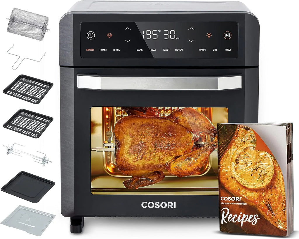 COSORI Frytkownica na gorące powietrze, 12 l, 11 funkcji, suszenie, fermentacja, podwójne ogrzewanie, okienko, Airfryer XXL, piec na gorące powietrze, mini piekarnik, książka z przepisami (może nie