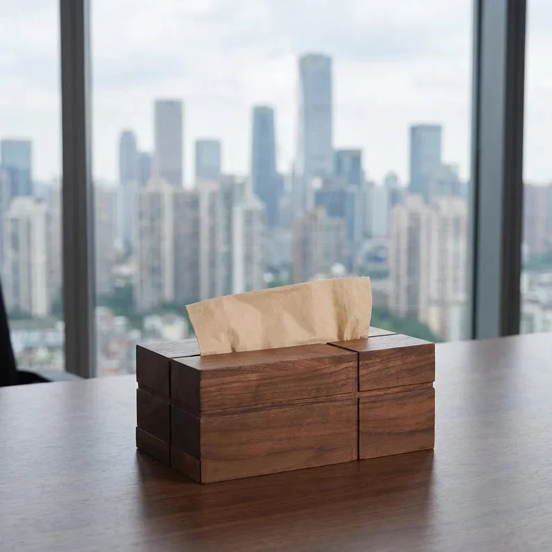 Caja para pañuelos de madera maciza de nogal estilo retro, 20x13x10 cm, decoración de mesa, accesorios para el hogar