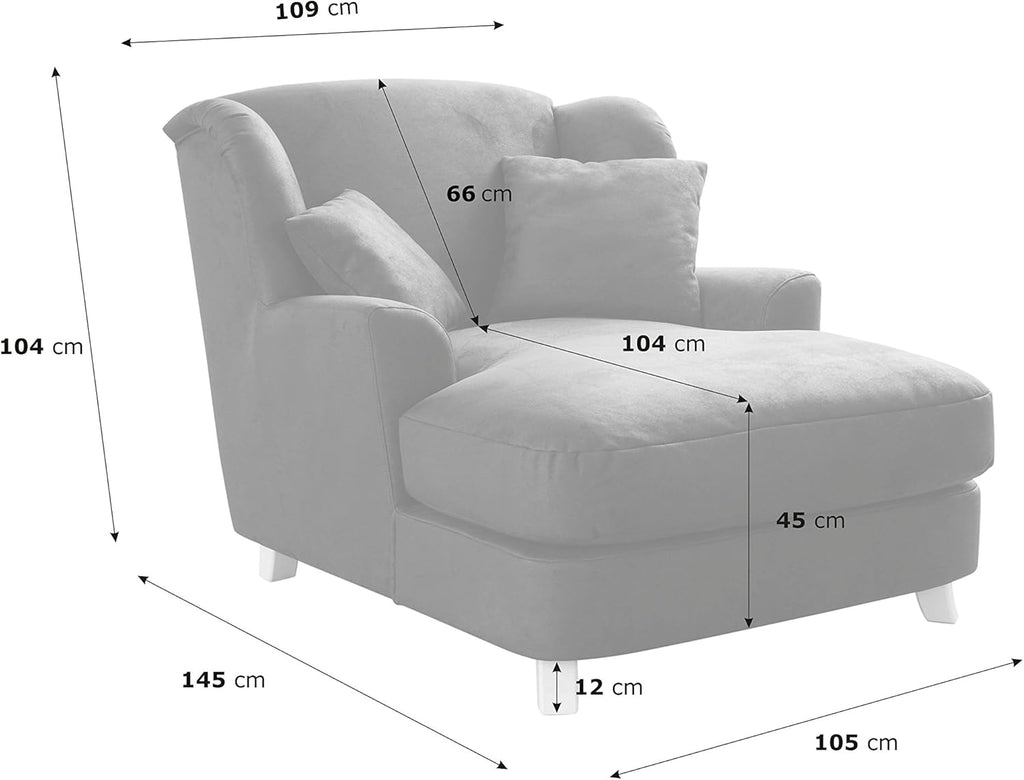 Sillón XXL Cavadore Assado / Sillón tapizado grande con patas de madera y asiento amplio / Incl. 2 cojines decorativos / 109 x 104 x 145 / Tejido de textura marrón oscuro