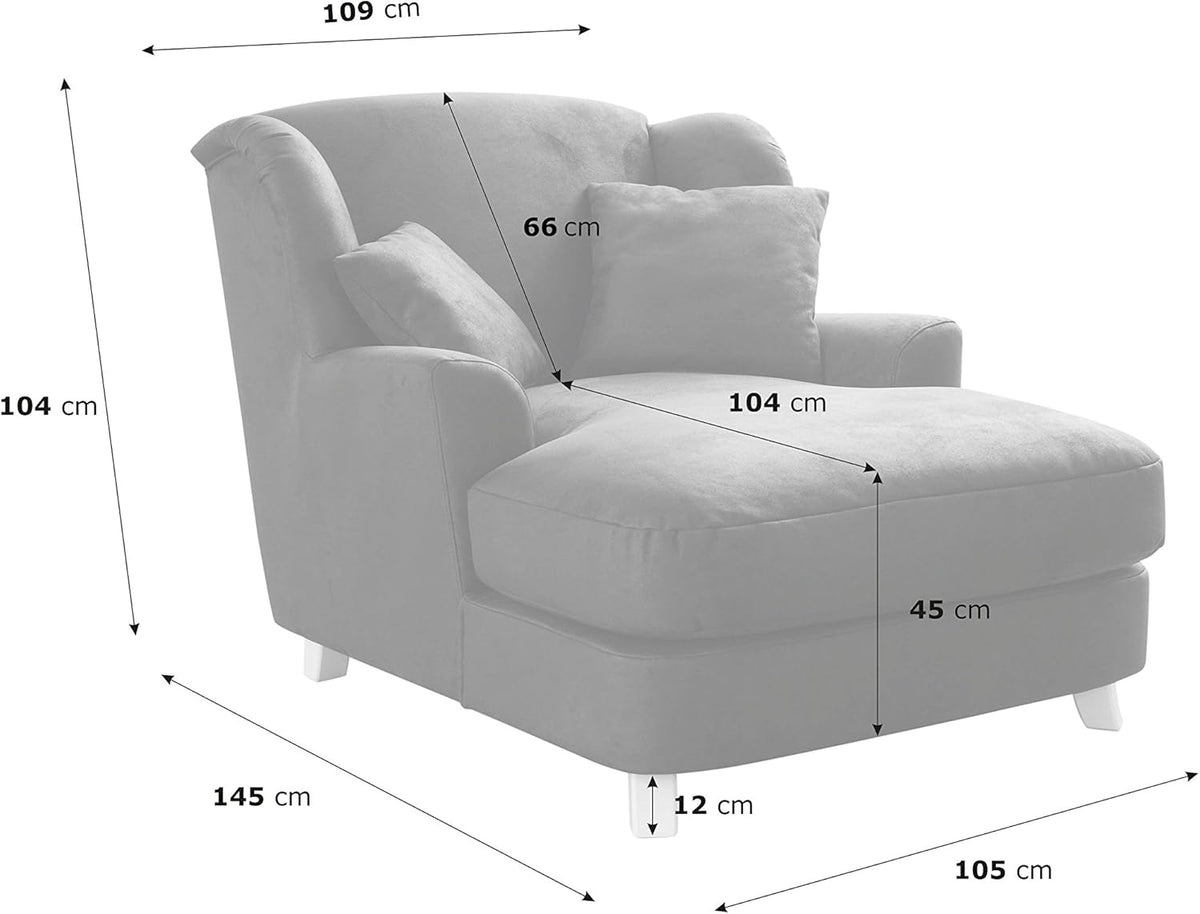 Sillón XXL Cavadore Assado / Sillón tapizado grande con patas de madera y asiento amplio / Incl. 2 cojines decorativos / 109 x 104 x 145 / Tejido de textura marrón oscuro