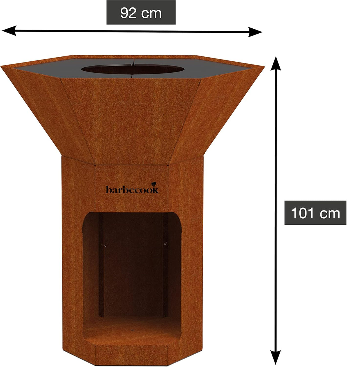 Barbecue brasero Barbecook Nestor Original, barbacoa de leña para exteriores con plancha de acero corten, 92x92x101 cm
