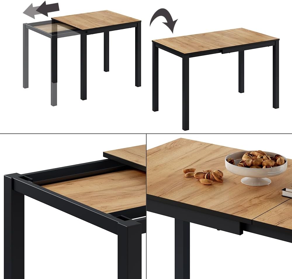 Mesa de comedor Vicco Granny, roble/antracita, 120 x 70 cm extensible, con función de extensión para longitudes de mesa variables