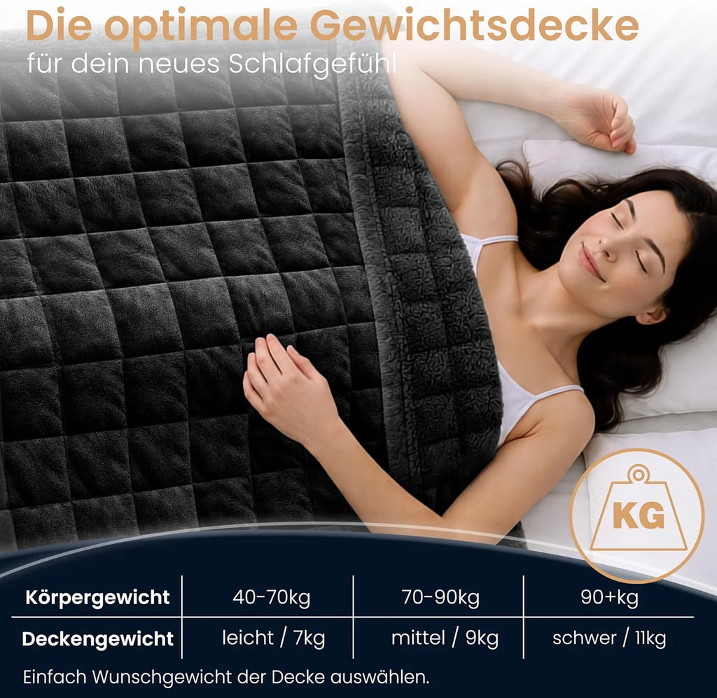 ELONEO koc obciążeniowy Sherpa Fleece 200x200 cm z 11 kg, certyfikowany Oeko-Tex, koc obciążeniowy, koc relaksacyjny i koc przeciwstresowy, czarny