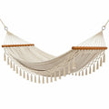 Hamaca de algodón con barras de madera, beige, 200x150 cm