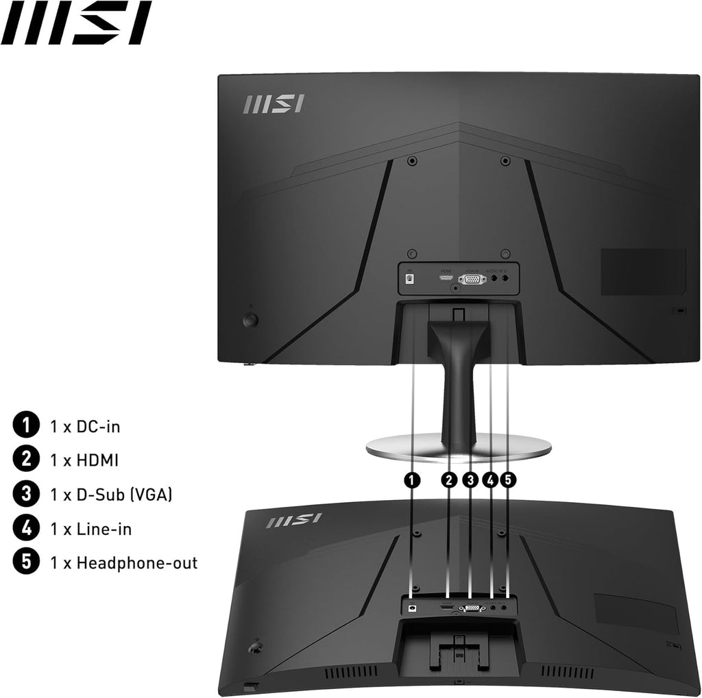 Monitor de oficina curvo MSI Pro MP2422C de 23.6" Full HD - Panel VA 1500R 1920 x 1080, 100Hz, Confort ocular, Altavoces integrados - HDMI 1.4b y VGA