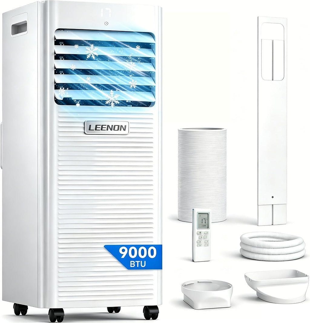 Aire acondicionado portátil 9000 BTU, LEENON 4 en 1, deshumidificador, ventilador y modo sueño, aire acondicionado móvil con tubo de escape, mando a distancia/temporizador 24h, aire acondicionado portátil para habitaciones de hasta 30 m²