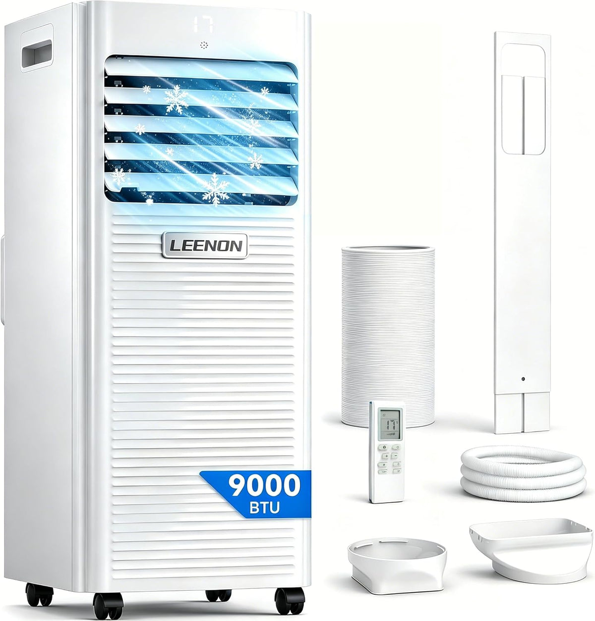 Aire acondicionado portátil 9000 BTU, LEENON 4 en 1, deshumidificador, ventilador y modo sueño, aire acondicionado móvil con tubo de escape, mando a distancia/temporizador 24h, aire acondicionado portátil para habitaciones de hasta 30 m²