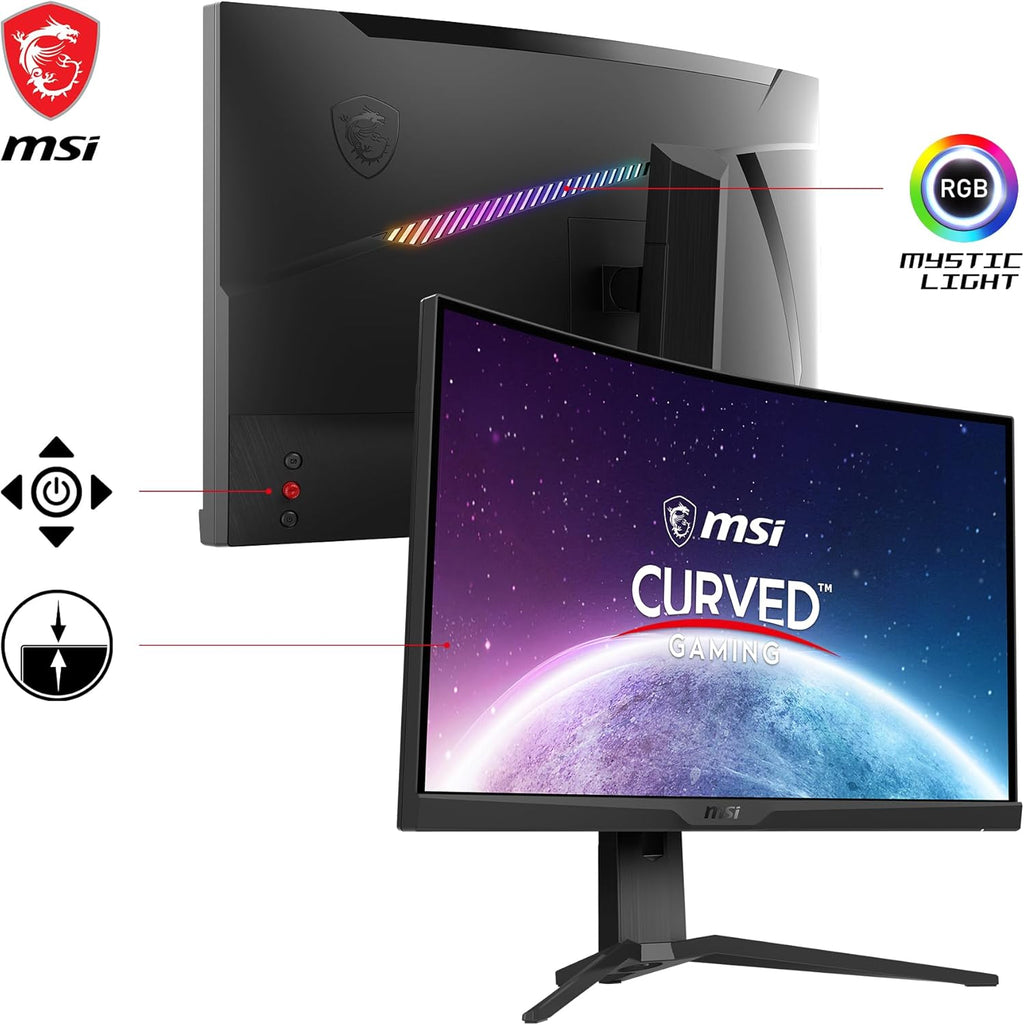Monitor gaming curvo MSI MAG 275CQRXF de 27 pulgadas WQHD - 1000R, panel Rapid VA 2560 x 1440, 240 Hz / 1ms, 116% sRGB, DisplayHDR 400, Adaptive Sync, DP 1.4a, HDMI 2.0b, USB Type-C