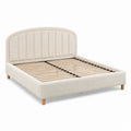 Cama tapizada moderna de 160 × 200 cm con tapizado de bouclé en color crema y somier de láminas de madera