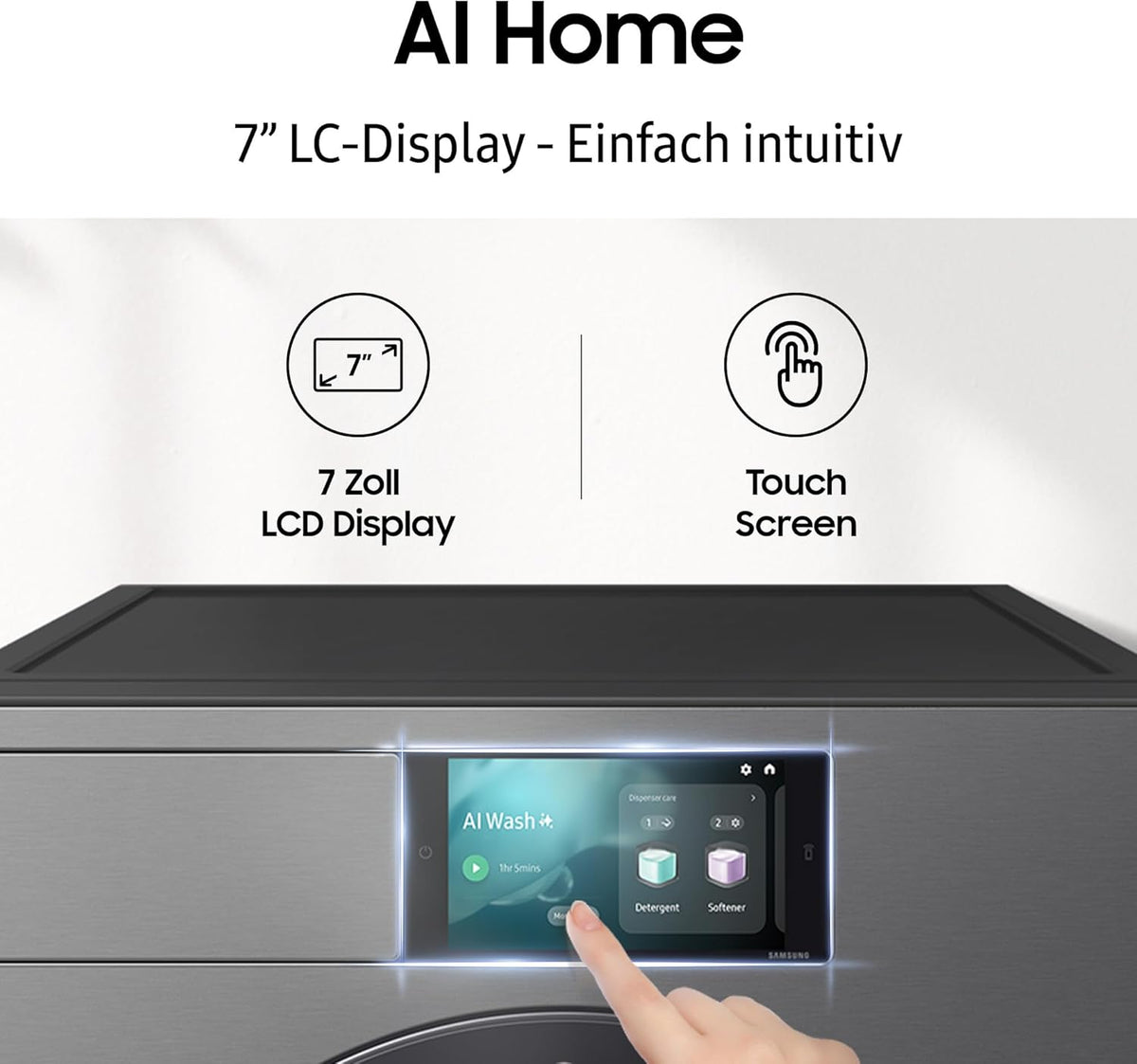 Lavadora Samsung WF90F09C4SU2 Bespoke AI, 9 kg, Clase energética: A (-55%), pantalla táctil de 7 pulgadas, SmartThings Energy Mode, AI Home y AI Wash, Ecobubble, programa de lavado SuperSpeed de 39 min., Dark Steel