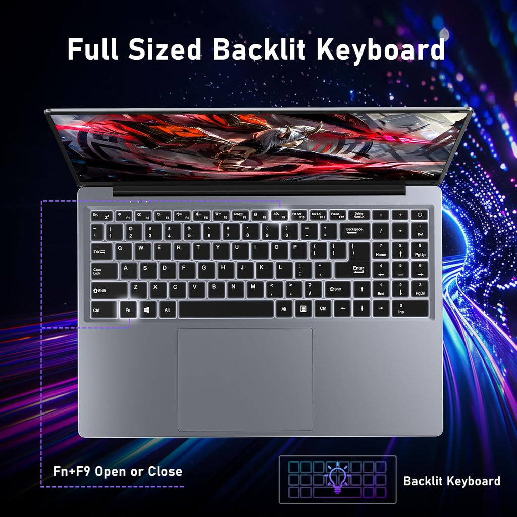 Portátil Laptop, 16 Pulgadas Procesador N150 (1,2 a 3,6 GHz), 16 GB de RAM, 1 TB SSD, Notebook 2025, 1920X1200P/6000 mAh/Teclado Completo Retroiluminado/Webcam/Panel Táctil