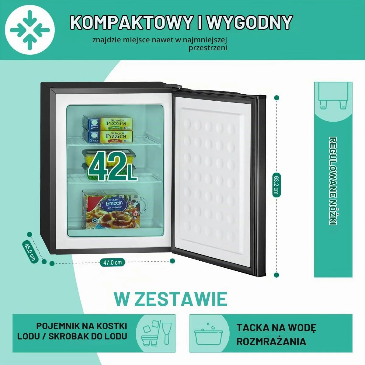 Mała zamrażarka Bomann o pojemności użytkowej 42 l, mini zamrażarka z 2 wyjmowanymi półkami drucianymi, zamrażarka z odwracalnym zawiasem drzwi i bezstopniową regulacją temperatury