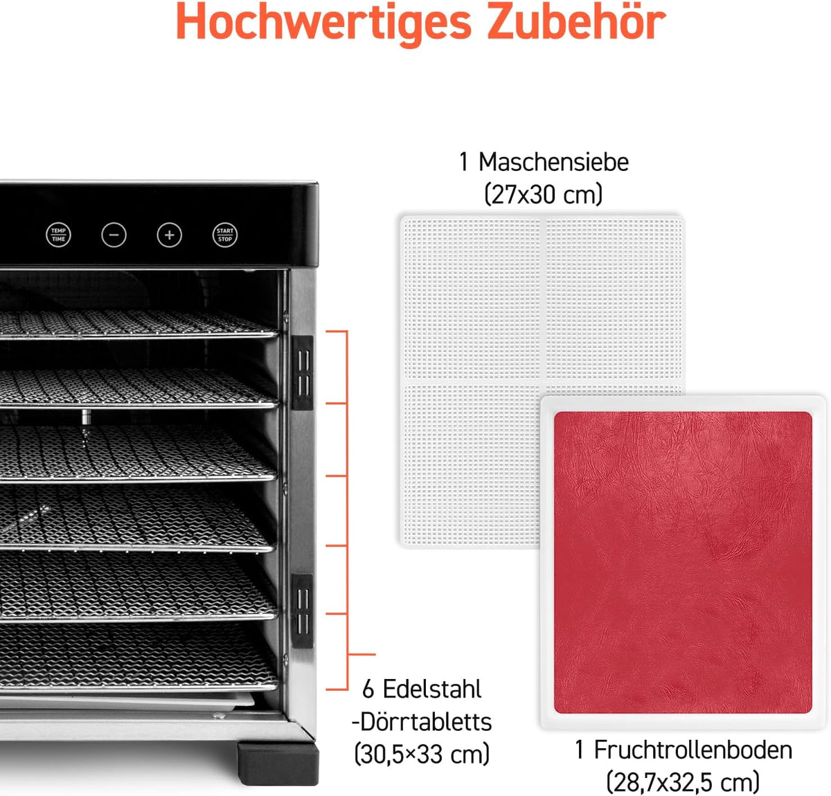 Deshidratador de alimentos COSORI de acero inoxidable, con 50 recetas, incluye 6 bandejas de acero inoxidable, 3 rejillas de secado, 3 láminas para deshidratar, gran superficie de 0,6 m², temporizador de 48 horas, pantalla LED (35°-75°C) y 650 W