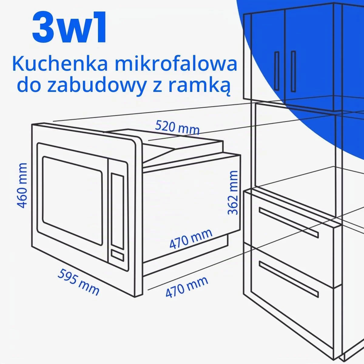 Bomann MWG 2216 H EB kuchenka mikrofalowa do zabudowy z grillem i gorącym powietrzem / 25 litrów / 5 poziomów mocy kuchenki mikrofalowej / 10 programów automatycznych / 2 programy rozmrażania / 1 program szybkiego startu