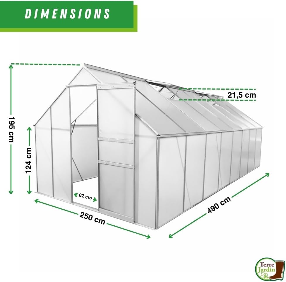 Invernadero de jardín de aluminio y policarbonato de 12,25 m²