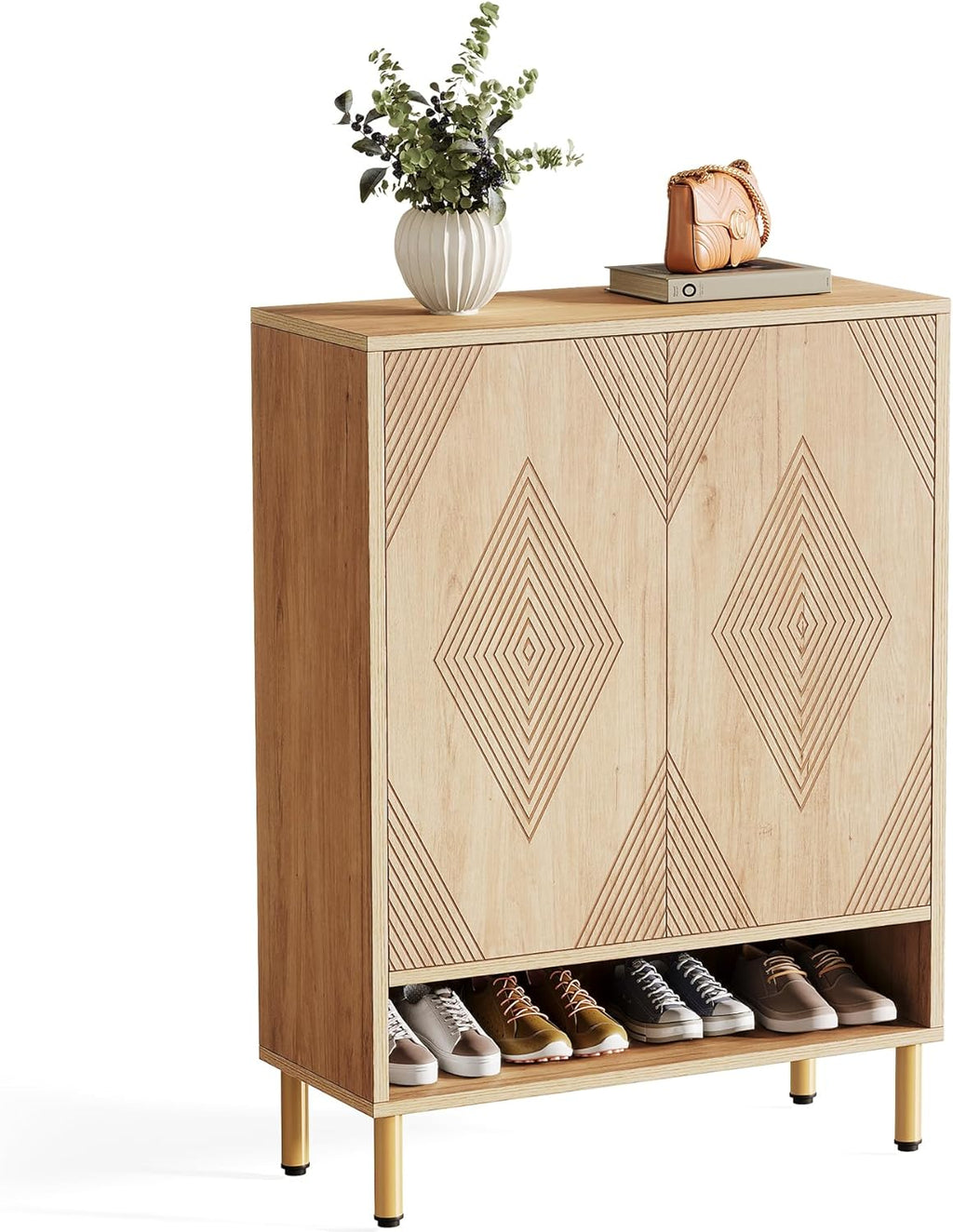 Tribesigns Zapatero de 7 niveles, estante para zapatos, zapatero con 2 puertas, mueble para 24 pares de zapatos estilo granja con estantes ajustables, organizador de madera para entrada, pasillo, sala de estar (marrón)