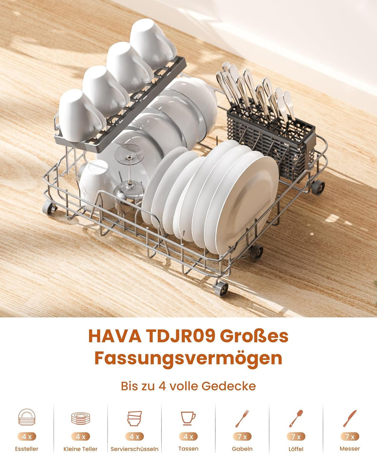 HAVA 2025 NUEVO lavavajillas de sobremesa con ablandador de agua y mayor eficiencia energética, lavavajillas con 8 programas, bloqueo para niños y inicio diferido, sin necesidad de instalación