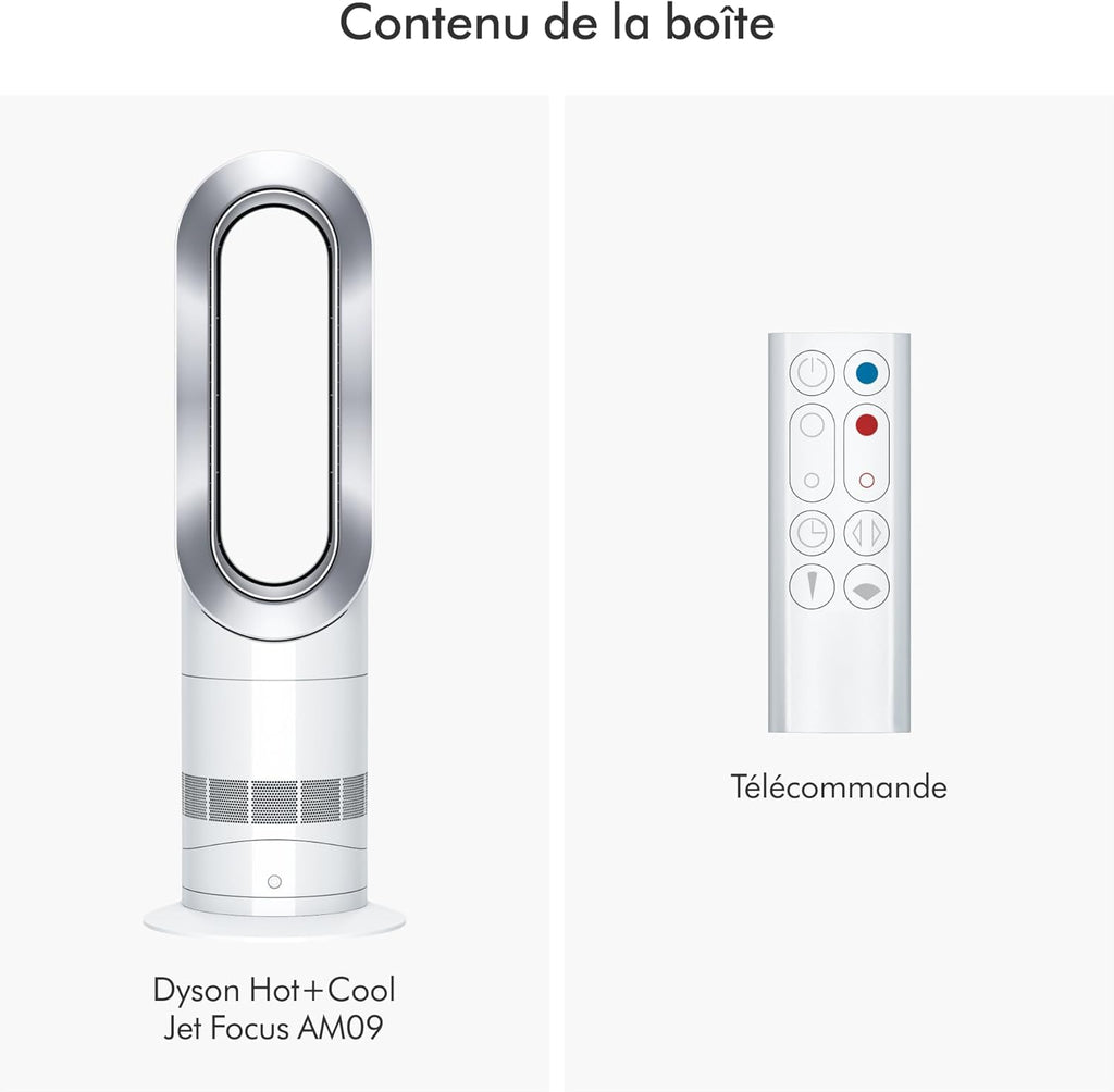 Calefactor y ventilador Dyson Hot+Cool Jet Focus AM09 – 2 en 1: calienta y enfría con un flujo de aire potente (Blanco/Plata)