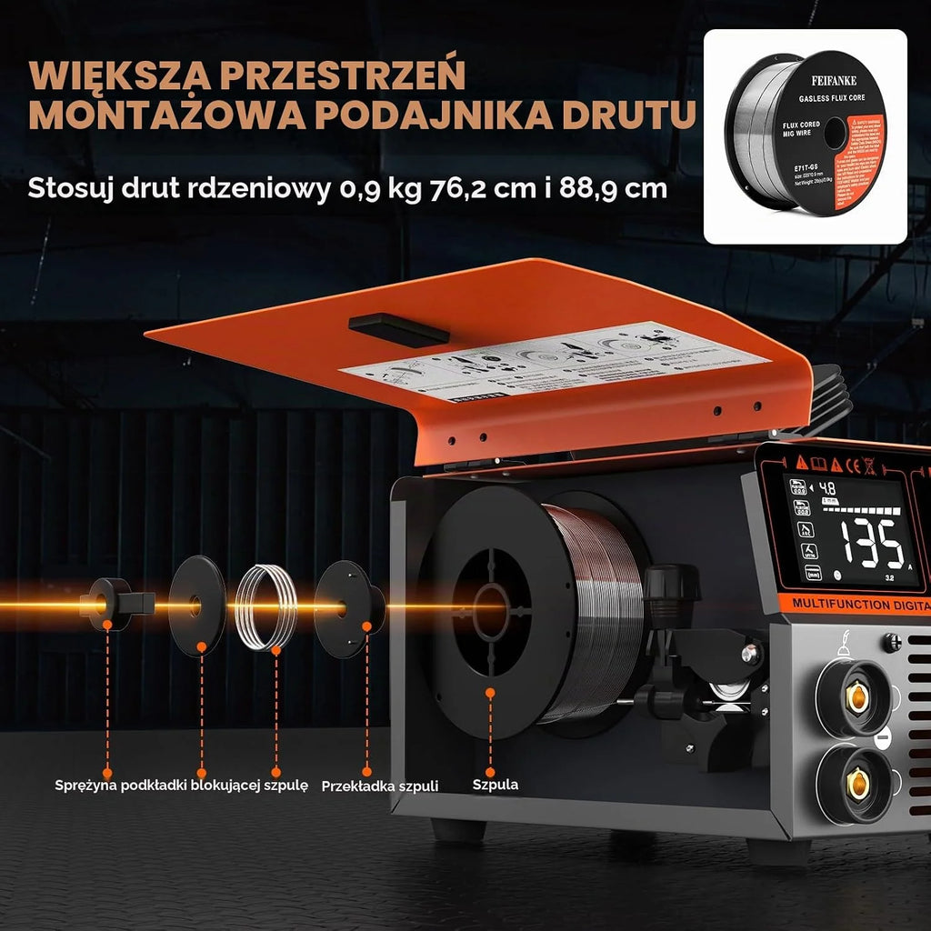 FEIFANKE MIG135 Spawarka bezgazowa 135A 220V Elektrody Synergia Spawarka 3 w 1 MIG/ARC/Lift TIG IGBT inwerter spawalnicza z drutem 1,0 mm, pistolet spawalniczy MIG