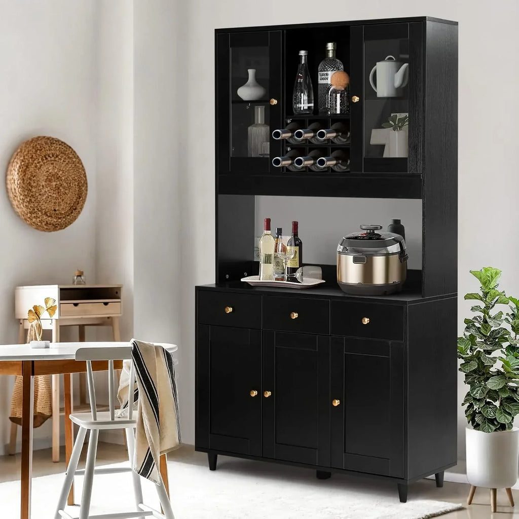 VOWNER Armario Aparador de Cocina/Buffet, 100L x 38An x 181Al cm, Mueble Auxiliar de Almacenaje, 5 Puertas y 5 Estantes Ajustables, Blanco