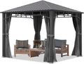 Gazebo de jardín TOOLPORT 3x3 m con techo rígido de acero, 4 paneles laterales en gris, postes de 9x9 cm