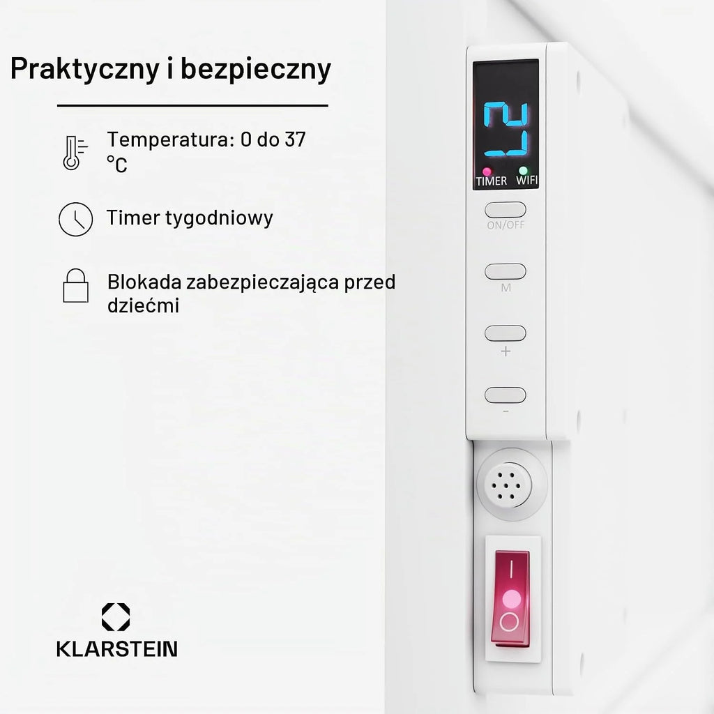 Klarstein Grzejnik na podczerwień z termostatem, 770W grzejnik elektryczny, grzejnik na podczerwień Smart Home do montażu na ścianie, IR z sterowaniem przez aplikację i wykrywaniem otwartych okien