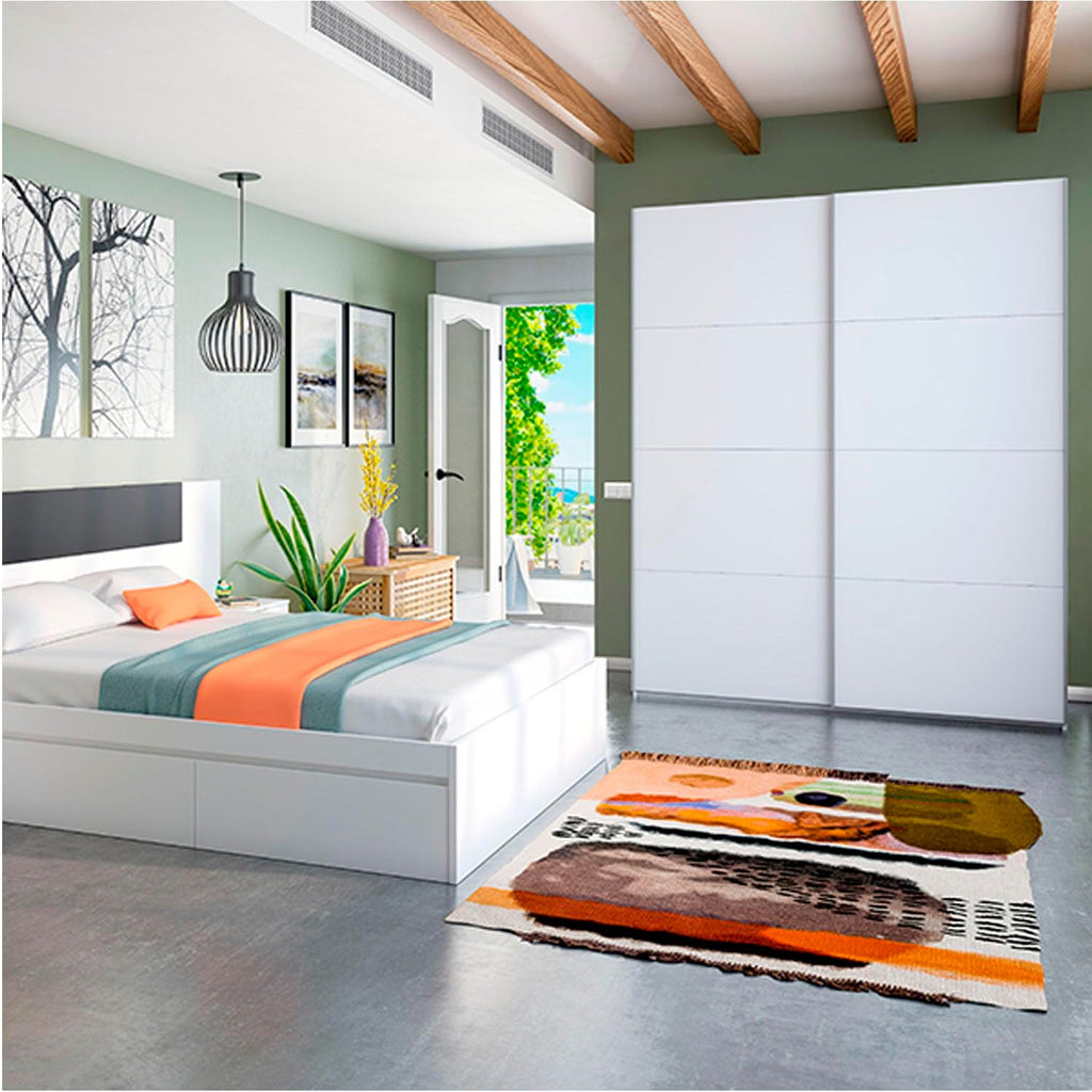 Armario de dormitorio con 4 cajones, ropero, 2 puertas correderas, color blanco