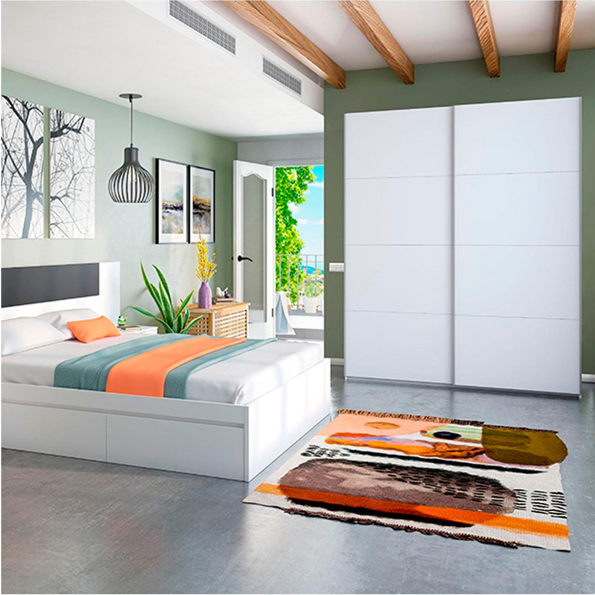 Armario de dormitorio con 4 cajones, ropero, 2 puertas correderas, color blanco